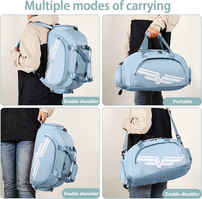 FIORETTO 30L Sports Gym Duffle Bag with Wet Pocket & Shoe Compartment, Weekender Hospital Overnight Bag for Women, Sports Holdall Backpack