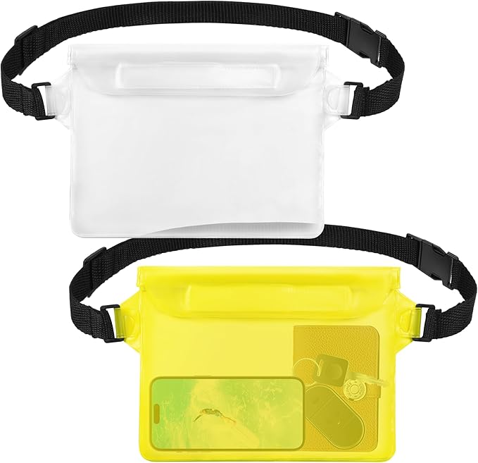 2-Pack Waterproof Pouch with Adjustable Waist Strap, Waterproof Dry Bag, Keeps Cell Phones and Valuables Safe and Dry, Perfect for Kayaking, Beach, Camping and Swimming (Black)