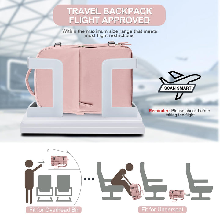 Expandable Backpack For Traveling On Airplane Carry On Backpack Flight Approved Personal Item Travel Backpack For Women Men Airline Approved Gym Bag With Shoe Compartment Travel Weekender Bag Pink