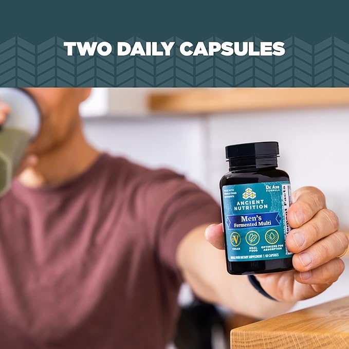 Ancient Nutrition Multivitamin for Men, Men's Fermented Multivitamin with Vitamin A, C, D, E, K, Zinc & Magnesium, Immune Support, Vegan, 60 Ct