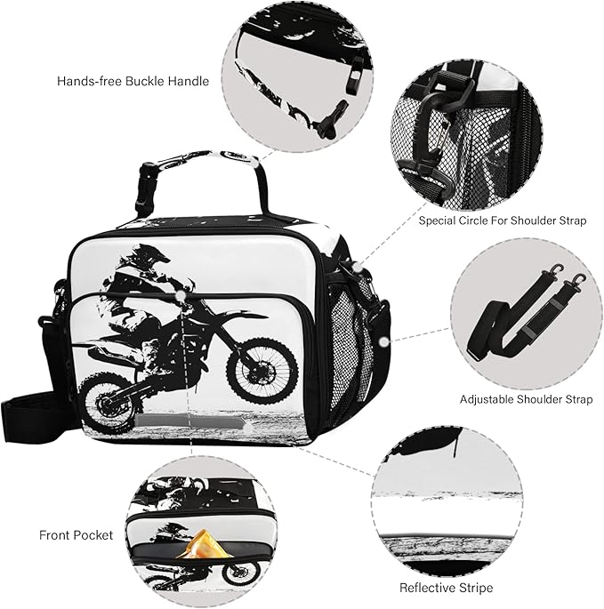 Motocross Vintage Motorcycle Lunch Bag Insulated Lunch Box Cooler Lunch Tote Bags Food Container for Kids Girls Boys