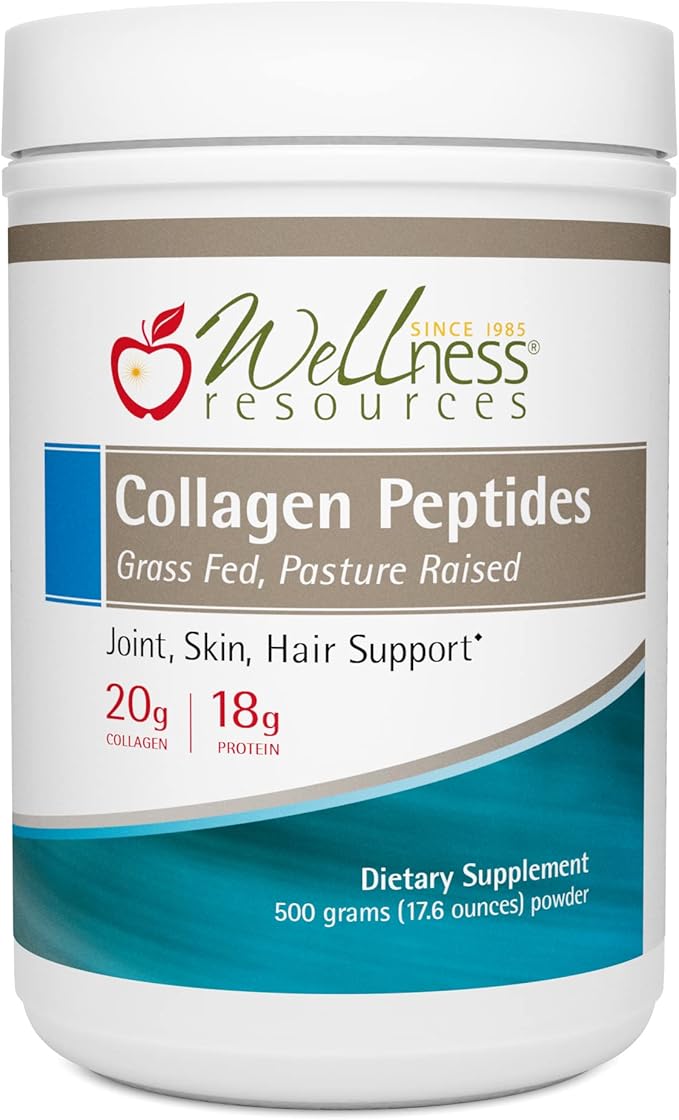 Wellness Resources Collagen Peptides - Pasture Raised, Grass Fed 100% Collagen Protein - Hydrolyzed Type I and III Collagen Peptides Powder, Unflavored (500 Grams/ 17.6 Ounces)