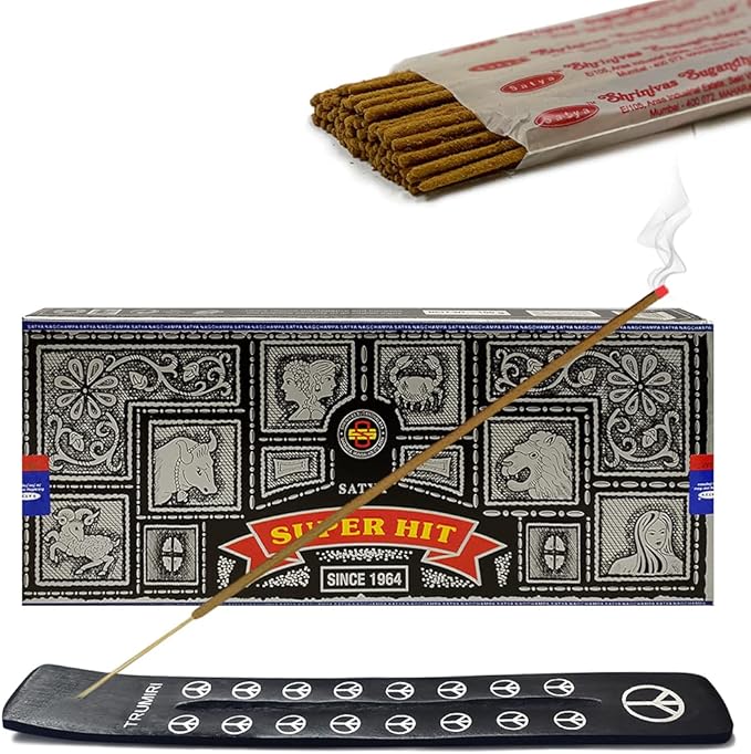 TRUMIRI Incense Stick Holder Bundle with Satya Super Hit 100g Incense Sticks - Pack of 1 (Approx 100 Sticks)