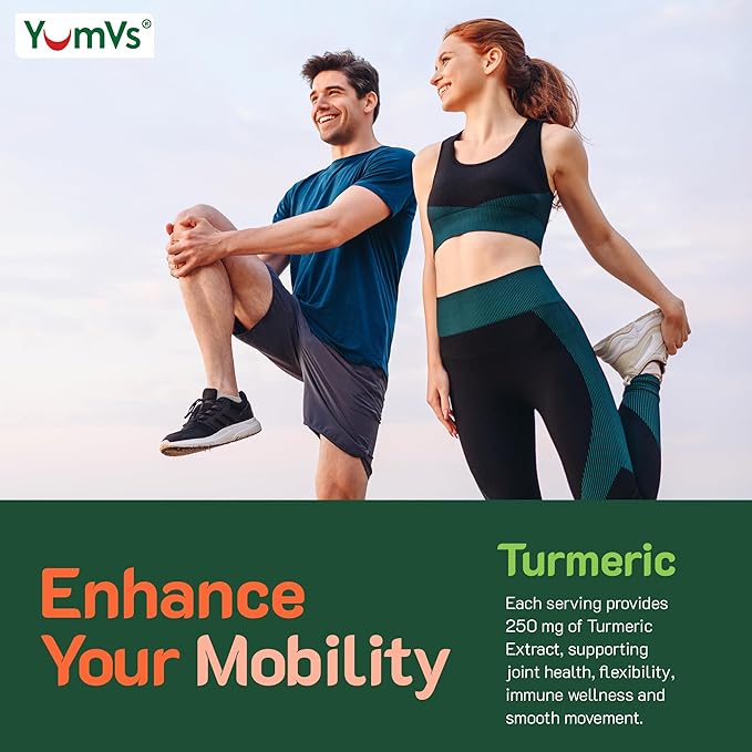 YumV's Turmeric Gummies with Ginger and Piperine - Peach Flavored Gluten Free Vegetarian Turmeric Ginger Supplement with Black Pepper