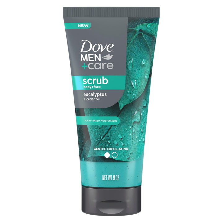 Dove Men+Care Eucalyptus Body and Face Scrub Deeply Exfoliates for Hydrated & Nourished Skin 100% Gentle Cleanser, No Sulfate Cleansers or Parabens