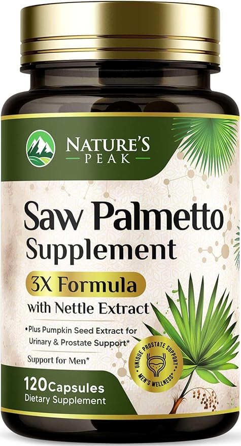 Saw Palmetto for Men Prostate Supplement - Potent 3X Formula with Stinging Nettle + Pumpkin Seed Extract for Men's Health, Herbal Prostate Supplement for Urinary Support, Bottled in USA, 120 Capsules
