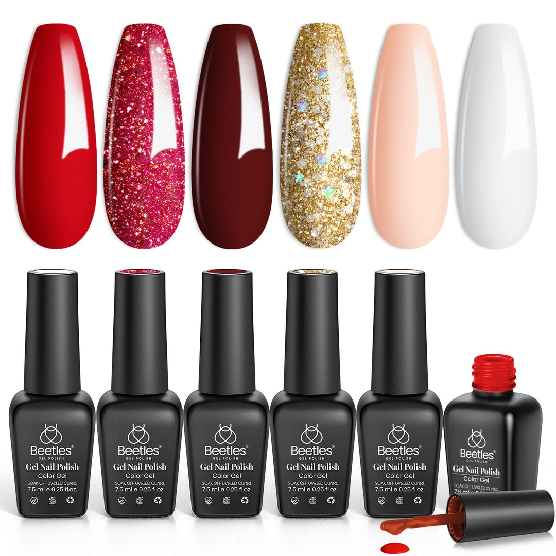 Beatles Red Gel Nail Polish 9ml: Red Glossy Long-Lasting Soak Off U V LED Gel for Nail Art, Salon-quality Shiny Red Polish