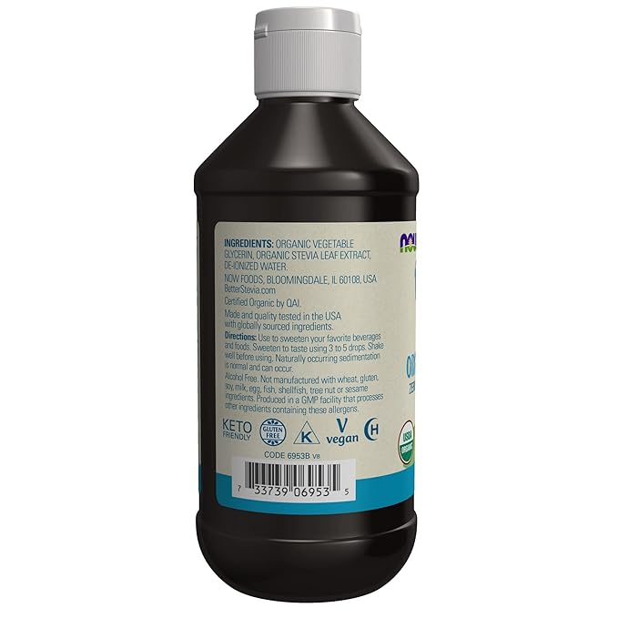 NOW Foods BetterStevia Organic Glycerite Zero-Calorie Liquid Sweetener Keto Friendly, Suitable for Diabetics, No Erythritol, 8-Ounce