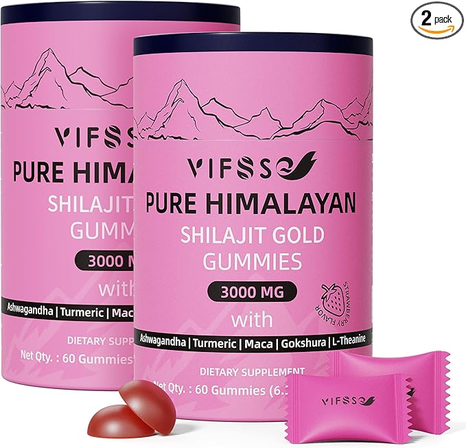 Shilajit Gummies, 3000 Mg Shilajit Pure Himalayan Organic with Ashwagandha, Turmeric Sugar-Free Gummies for Men and Women, Shilajit Supplement, Non-GMO Nature Shilajit for Energy, 120 Gummies