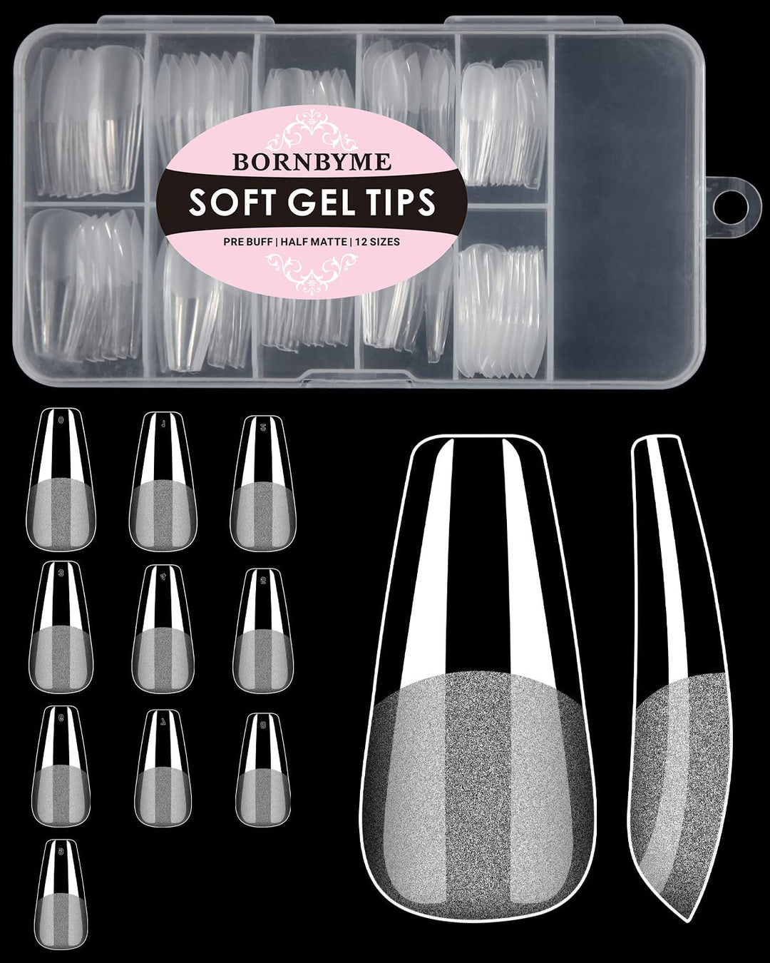 Soft Gel Nail Tips Medium Coffin, 120Pcs Pre Buff Full Cover Nail Extenison Tips Half Matte Gel X Nail Tips Bornbyme