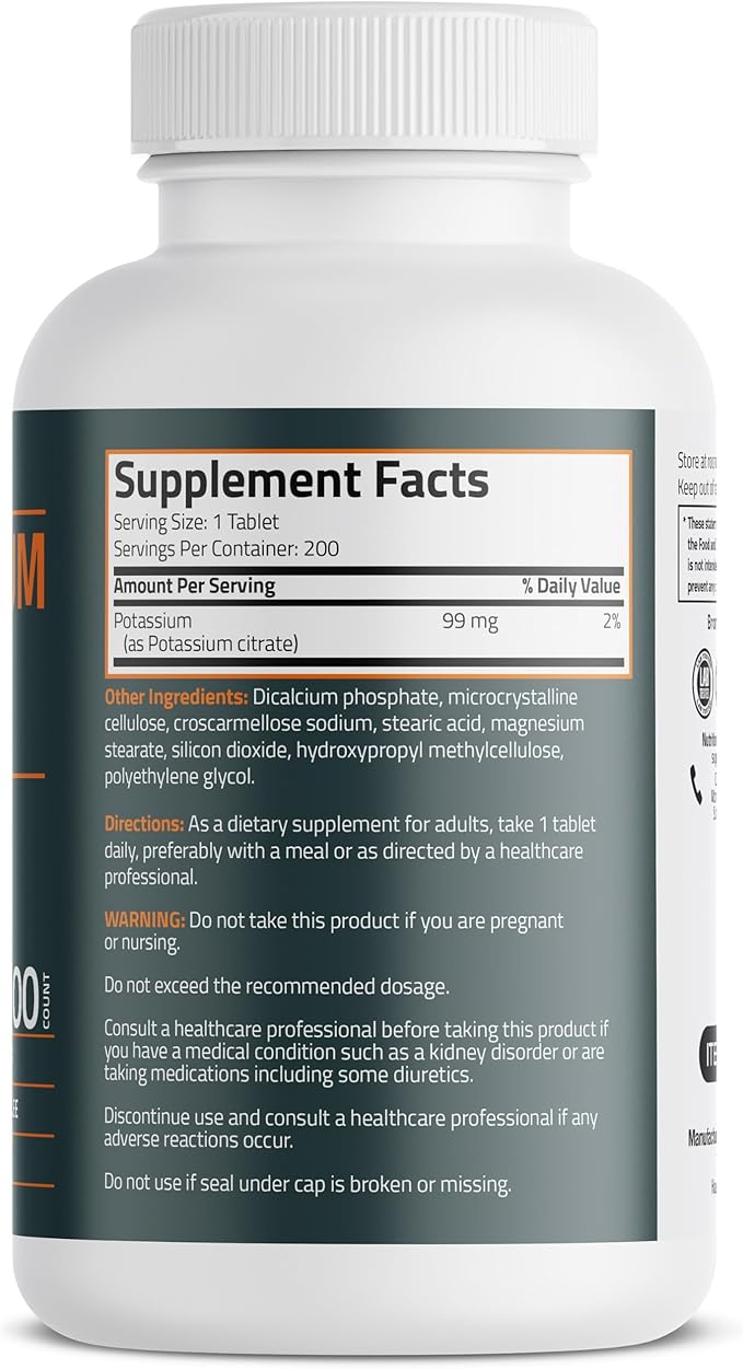 Bronson Potassium Citrate 99mg Essential Mineral Non-GMO, 200 Vegetarian Tablets