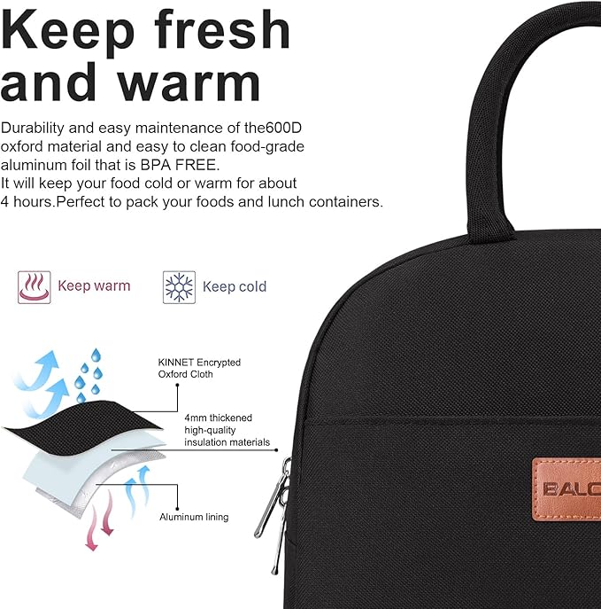 BALORAY Lunch Bag for Women Men Insulated Lunch Box for Adult Reusable Lunch Tote Bag for Work, Picnic or Travel