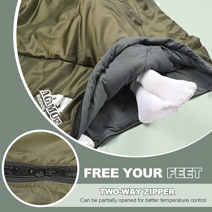 AGEMORE Sleeping Bag for Adults, Double and Single Size, Lightweight Portable Camping Sleeping Bag with Draft Tubes, Fit for Warm & Cold Weather Camping Hiking Backpacking Or Traveling