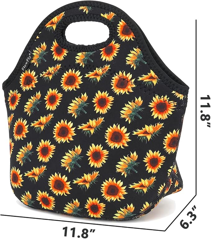 FlowFly Neoprene Lunch Tote Insulated Thermal Reusable Lunch Bag Box for Boys Men with Zipper (SunFlower)