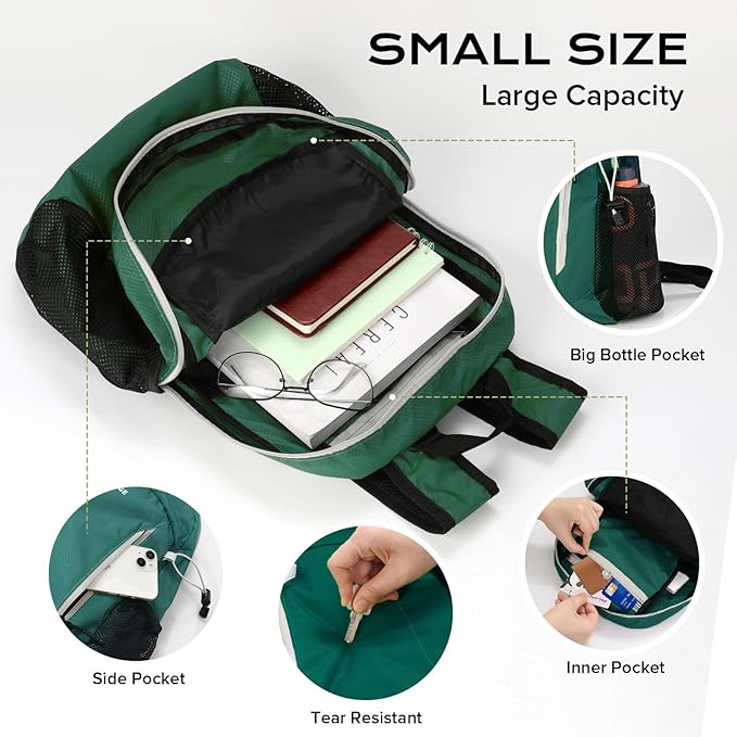 15L Water-resistant Hiking Daypack, Small Backpack Travel Outdoor, Lightweight Day Pack with Tool Loops