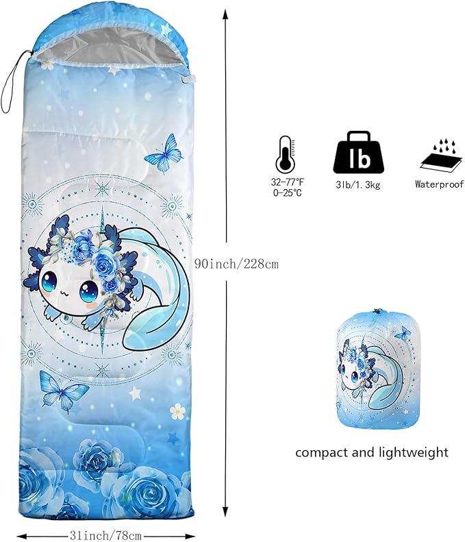 AILONEN Kids Floral Cat Camping Sleeping Bags,Lightweight & Waterproof,3 Season Warm & Cool Weather,Kawaii Kitten Sleeping Bags for Girls Adults,Travelling,Outdoors