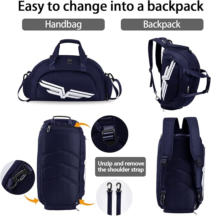 FIORETTO 30L Sports Gym Duffle Bag with Wet Pocket & Shoe Compartment, Weekender Hospital Overnight Bag for Women, Sports Holdall Backpack