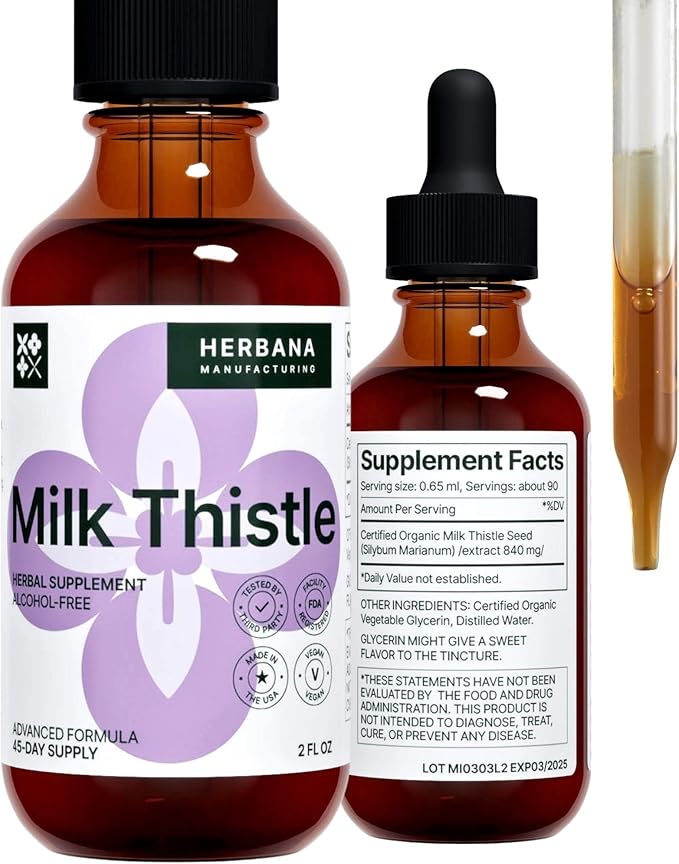 Milk Thistle 2 fl oz Liquid Extract - Natural Liver Support Drops - Cleanse and Detox Herbal Supplement - Silybum Marianum Tincture for Man & Woman - Family Size - High Potency - 45-Day Supply