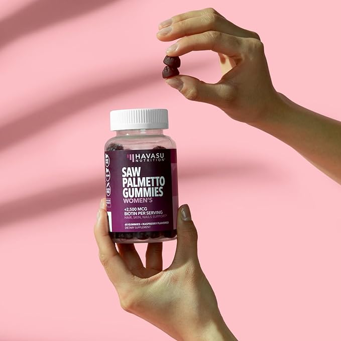 Saw Palmetto for Women with 2500mcg Biotin - DHT Blocker and Hair, Skin, Nail Health Gummies - 120 Count - Supports Stronger and Fuller Looking Locks and Radiant Skin - Vegan, Non-GMO, 2 Month Supply
