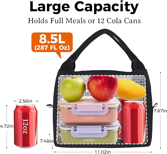 Aosbos Black Lunch Bag Women Insulated Lunch Bags for Adult Lunch Box for Women Lunchbox Lunch Tote Bento Box Cooler Bag for Work Office Picnic