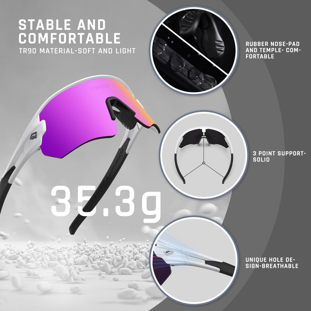 Sunglasses for Men Women Bike Cycling Fishing Running Driving Hiking Baseball Anti-fog Sports Z87 Sunglasses UV Protection 02EV (Matte white Black&Pink Purple REVO)