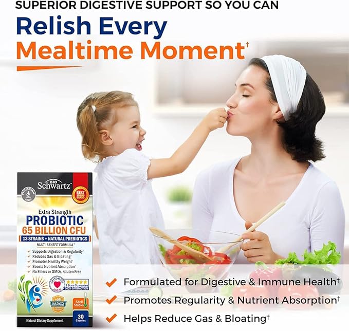 65 Billion CFU Daily Probiotic Supplement (1 Month Supply) Plus Turmeric Curcumin with Black Pepper Extract 1500mg Complex (Trial Size)