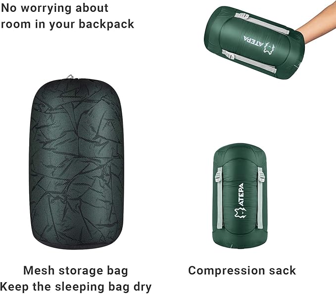 ATEPA Down Sleeping Bag for Adults, 650FP Ultralight 3 Season Compact Packable Sleeping Bag with Compression Sack for Camping Backpacking Hiking