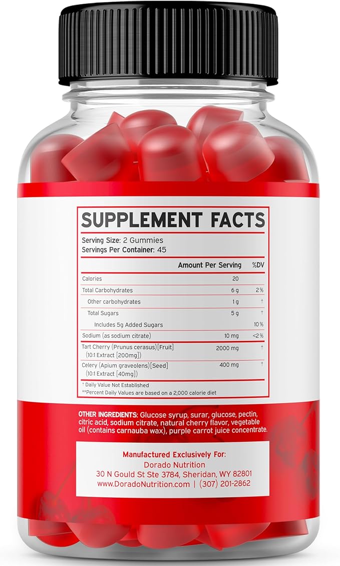 Tart Cherry Gummies Uric Acid Level Support (90 Count) - Advanced 2400mg Equivalent Extract with Celery Seed Melatonin for Adults (180 Count) - Quick Dissolve Melatonin 20mg - NonGMO, Vegan & USA Made