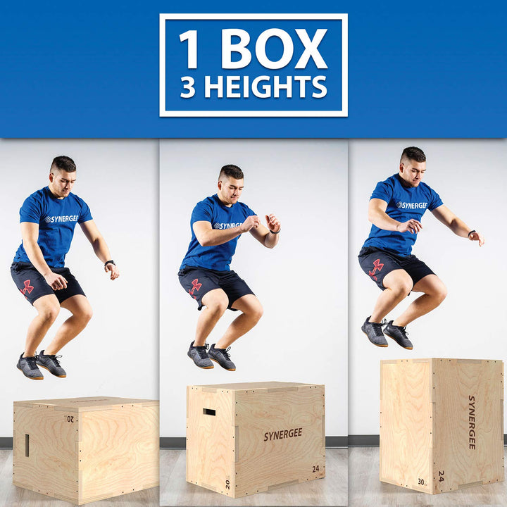 Synergee 3 in 1 Wood Plyometric Box for Jump Training and Conditioning. Wooden Plyo Box All in One Jump Trainer. Size - 30/24/20