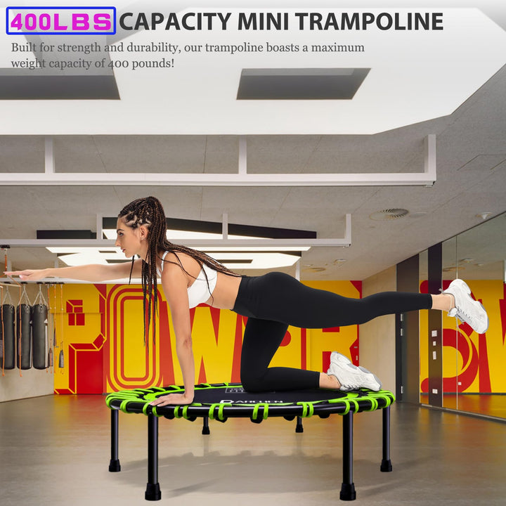 DARCHEN 400LBS Rebounder Trampoline for Adults, Indoor Mini Trampoline Silent Fitness Trampoline Small Bungee Rebounder Jumping Cardio Trainer Workout Exercise Workout [40 Inch]