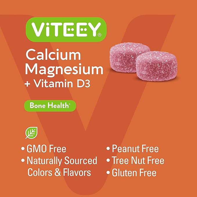 Calcium Gummies with Vitamin D3 & Magnesium - Supports Bone Health, Immune Support, Energy and Muscle Function - Dietary Vitamin Supplements, for Men Woman and Teens, Chewable Fruit Flavored Gummy