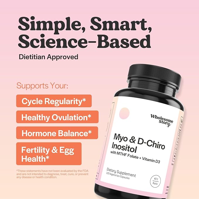 Myo-Inositol & D-Chiro Inositol Capsules with MTHF, Folate, Vitamin D| Support for Ovarian Function, Hormone Balance, & Homocysteine Levels | Fertility Supplements for Women | 40:1 Ratio