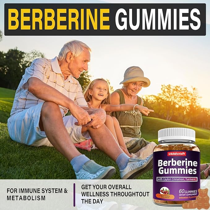 Berberine Gummies with Ceylon Cinnamon， 2000mg Berberine HCI Supplement for Men & Women, Orange Flavored Vegan Sugar Free Gummies (60 Count)(Pack of 1)