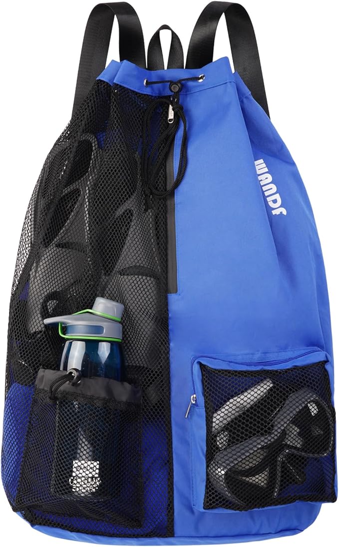WANDF Swim Bag Mesh Drawstring Backpack with Wet Pocket for Swimming, Gym, and Workout Gear