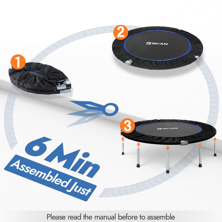 BCAN 40/48" Foldable Mini Trampoline Max Load 330lbs/440lbs, Fitness Rebounder, Exercise Trampoline for Adults Indoor/Garden Workout