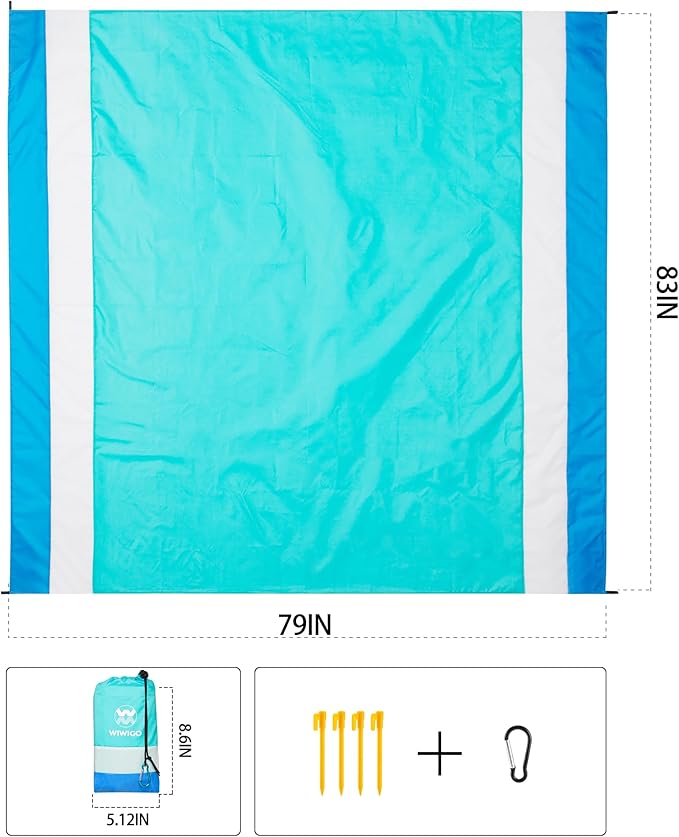Beach Blanket Waterproof Sandproof Beach Mat 79" X 83" /10'x9'for 2-8 Adults Quick Drying Outdoor Picnic Mat Beach Accessories for Travel, Camping, Hiking