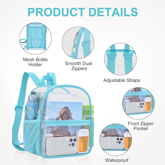 USPECLARE Clear Backpack Stadium Approved 12X11x6, Waterproof Clear Bag Stadium Backpack for Concert Work Sport Event