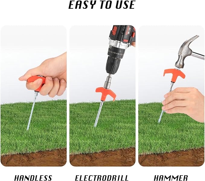 8" Screw in Tent Stakes 4PCS - Ground Anchors Screw in, Screw in Tent Stakes Heavy Duty, Galvanized - Camping Tent Accessories, Metal Threaded Tent Spikes with Hex Head Driver and Storage Bags