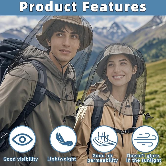 2 Pack Ultra Large Mosquito Net 42x25 Inches Mosquito Head Net Oversized Insect Netting Bug Fits Most Hats for Gardening Hiking Fishing Traveling(Gray)