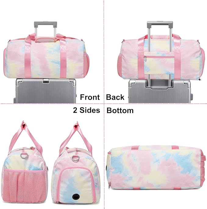 Sports Duffel for Girls Dance Teen Duffle Weekender Gym Travel Ballet Yoga Bags Cheer Bag with Shoe Compartments Pink