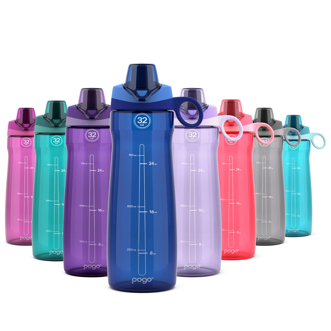 Pogo 32oz Plastic Water Bottle with Chug Lid and Carry Handle, Reusable