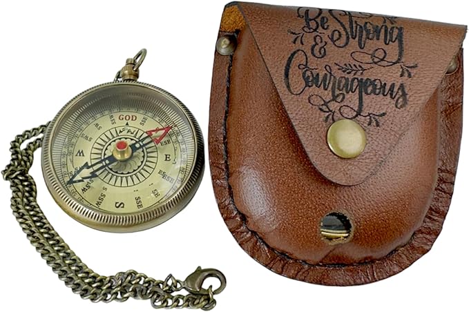 Bible Verse Brass Compass – “Be Strong and Courageous” (Joshua 1:9) | Christian Gift for Graduation, Baptism, Confirmation – Religious Keepsake for Boys, Girls, Teens, Men, Pastors & Church Events