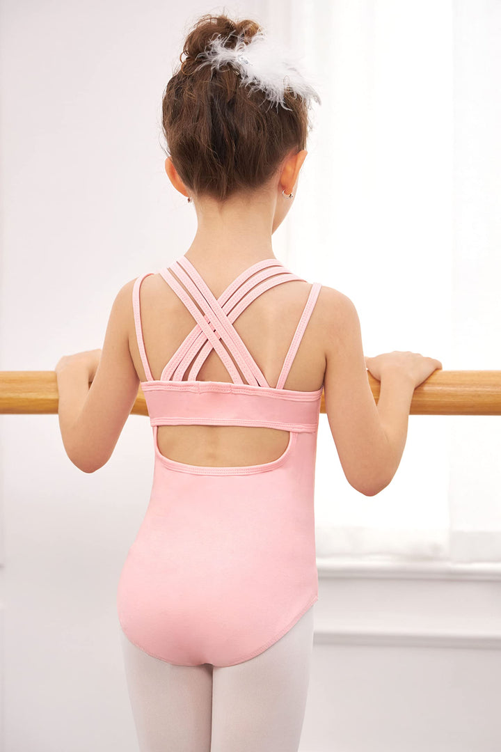 Arshiner Ballet Leotards for Girls Dance Outfits Crisscross Straps Sleeveless Camisole Tank Bodysiuts Pastel Pink 9-10 Years