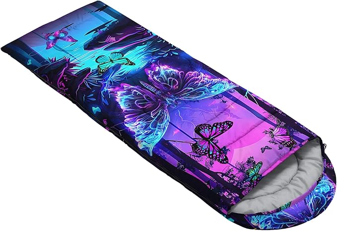 AILONEN Kids Floral Cat Camping Sleeping Bags,Lightweight & Waterproof,3 Season Warm & Cool Weather,Kawaii Kitten Sleeping Bags for Girls Adults,Travelling,Outdoors