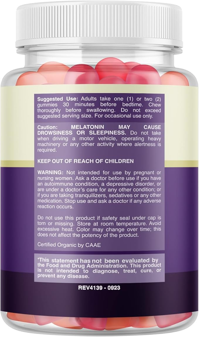 Organic Melatonin Gummies 10mg per Serving - Fast Acting Tasty Sleep Gummies for Adults Extra Strength Melatonin 10mg for Adults Enhanced Sleep Quality & Duration - Non GMO Organic & Vegan (30 Days)