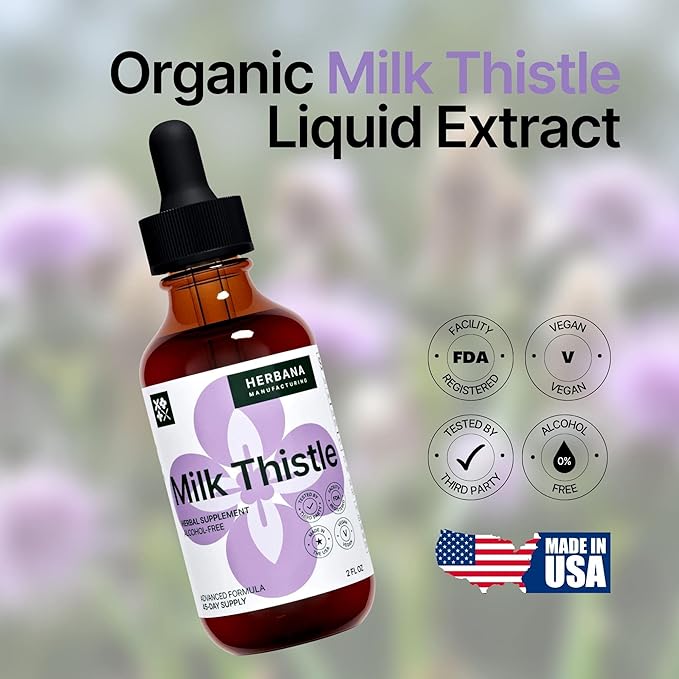 Milk Thistle 2 fl oz Liquid Extract - Natural Liver Support Drops - Cleanse and Detox Herbal Supplement - Silybum Marianum Tincture for Man & Woman - Family Size - High Potency - 45-Day Supply
