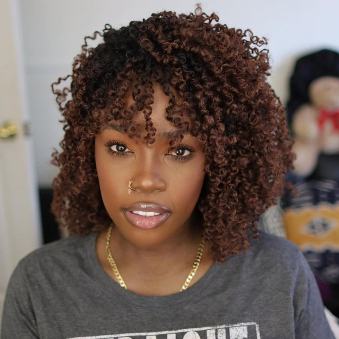 Unionbeauty Pre-looped Yanky Twist Crochet Hair 8Inch 2 Bundles Pre-twisted Short Passion Twist Crochet Hair Micro Spring Twist Crochet Braids Hair Ombre Brown Synthetic Crochet Hair Extensions 1B/30#