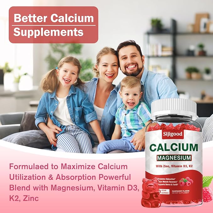 2 Pack Calcium Magnesium Zinc Gummies – Calcium with Vitamin D3 & K2, Calcium Citrate Gummies for Bone, Muscle, Calm & Zzz Support –High Absorption Magnesium, Raspberry Flavored, 120 Count