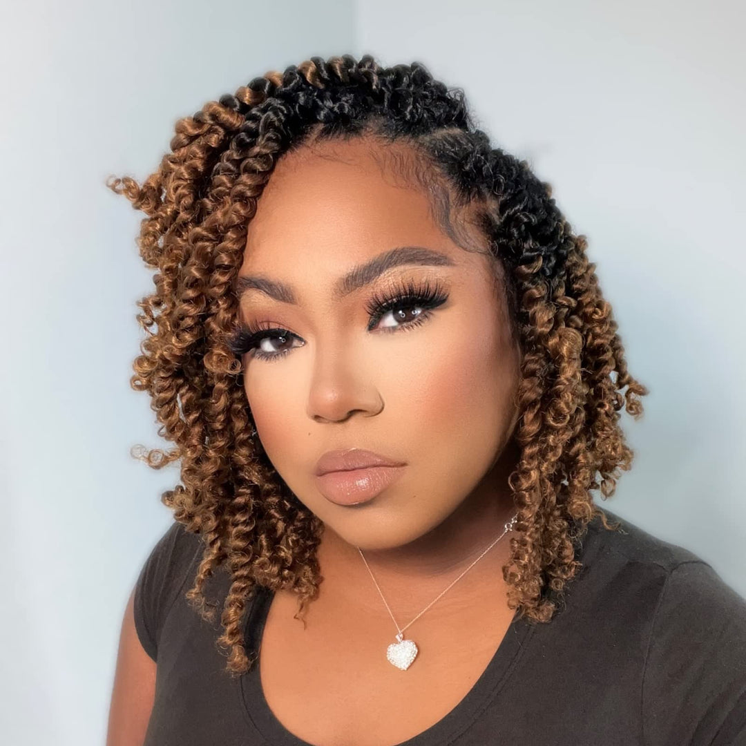 Toyotress Tiana Passion Twist Hair - 12 Inch 8 Packs Pre-Twisted Crochet Braids Ombre Brown, Short Bob Pre-Looped Synthetic Brai