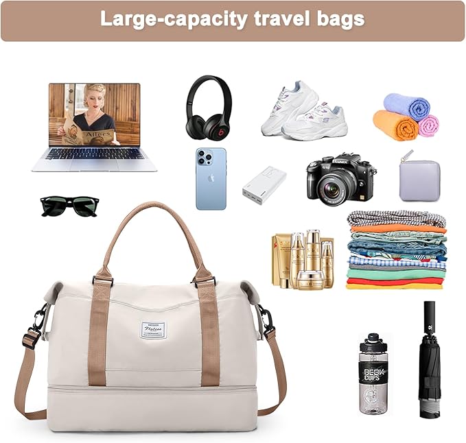 Travel Duffel Bag,Sports Tote Gym Bag,Shoulder Weekender Overnight Bag for Women